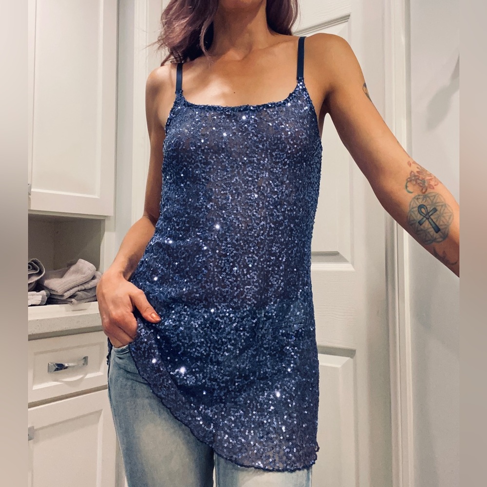 Periwinkle Sequin Disco Spaghetti Strap